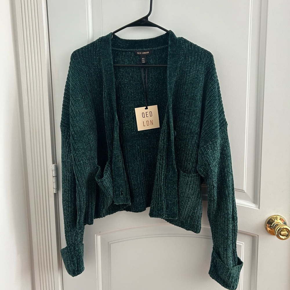 Green chenille short cardigan
